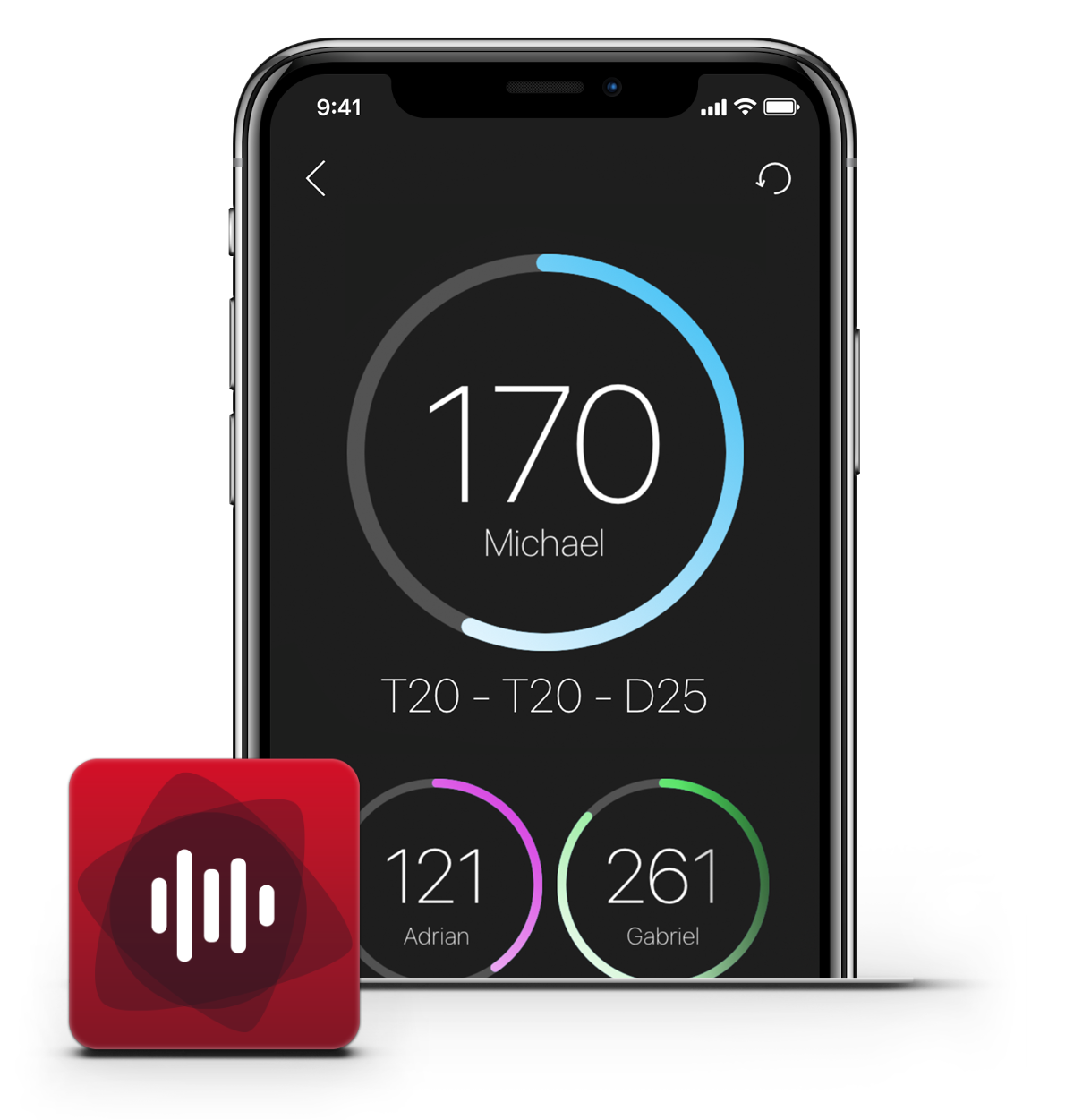 Voiceboard iOS-App: Dart-Scores einsprechen statt eintippen. Sprachsteuerung aktiviert.